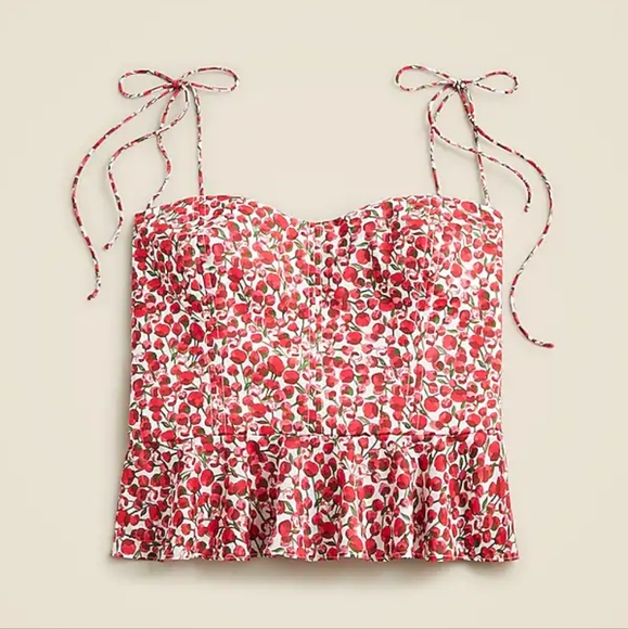 J. Crew Red Roses Cropped Bustier Peplum Top in Eliza Liberty Fabric - Picture 4 of 13
